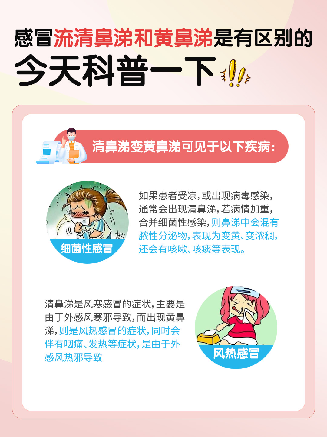 感冒流清鼻涕和黄鼻涕是有区别的，今天科普一下！